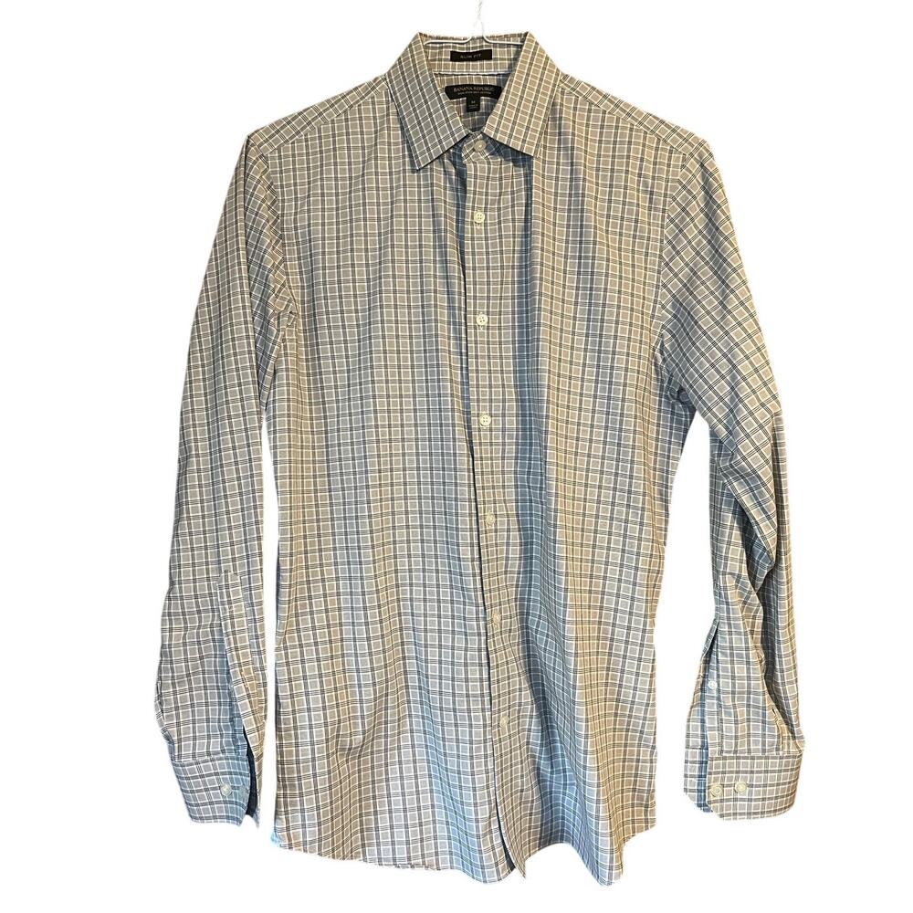 Banana Republic Slim FIt Gray Plaid Button Down Shirt Size Medium